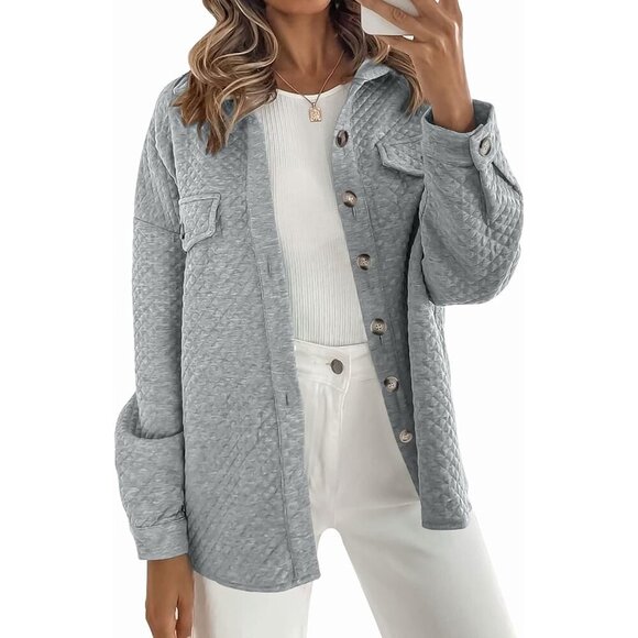 Women's Fall Long Sleeve Button Shacket Lightweight Casual Coat with Pockets